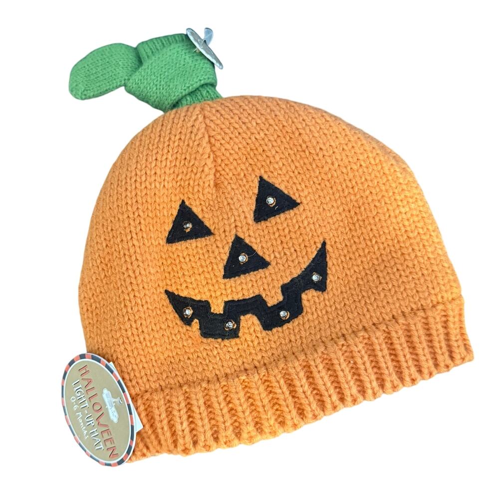 Mud Pie Light Up Halloween Pumpkin Knit Hat NEW 0-6 Months